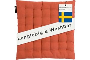 ‎LINUM LINUM Pepper Stuhlkissen 40x40 aus 100% Baumwolle, Premium Sitzpolster für Küche, Esszimmer und Outdoor, Komfortables Sitzkissen Stuhl, formstabil und als Sitzkissen 40x40 waschbar, Rostorange