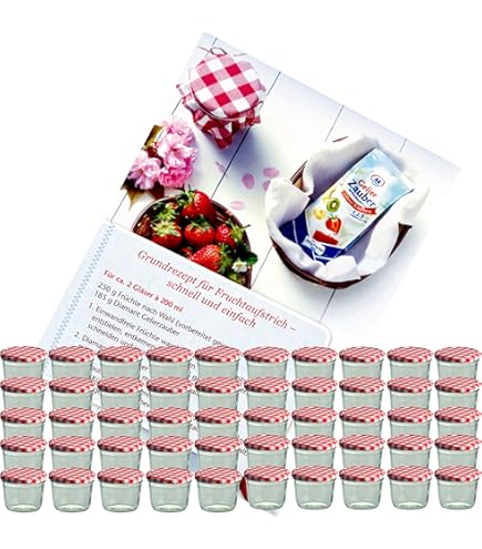 MamboCat 50x Sturzgläser 350ml Mit "Mit Liebe Gemacht" Deckeln - Inklusive Rezeptheft Zum Einkochen & Konservieren