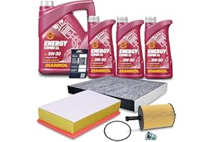 BESTPRICE Inspektionspaket Filterset mit 1x Ölfilter; 1x Innenraumfilter; 1x Luftfilter; 8l Motoröl 5W-30 Energy Combi LL; Kompatibel mit VW TRANSPORTER T5, CALIFORNIA T5