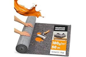 SCHUTZ-FUX Malervlies 50m Rolle 180g/m2 - Ultimativer Bodenschutz mit Anti-Rutsch - Strapazierfähig & Zuschneidbar - Malerfliesrolle, Ideal für Renovierung & Bau