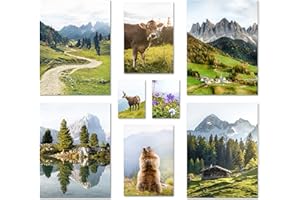 ARTFAVES® Set di poster - In montagna - decorazione da parete in più parti Soggiorno e camera da letto - 8 quadri da parete moderni Decorazione primaverile, decorazione Alpi - senza cornice