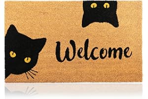 AMARU DOOR MATS Felpudo Welcome Gatos de Fibra Coco - 70x40cm - Felpudos Antideslizantes - Felpudos Originales para la Entrada a Casa, Pasillos, Puertas de Exterior - Accesorios para el Hogar - Material Resistente