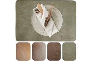 ‎AMBER&BEE Amber&Bee Lederoptik Platzsets 6er Set waschbaren Tischsets (Olive Brown)