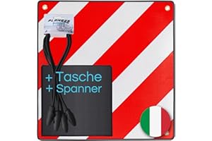 ‎PLANGER PLANGER® - Warntafel Italien (50 x 50 cm) + Spanner +Tasche - Reflektierendes Warnschild rot weiß für Heckträger u Fahrradträger