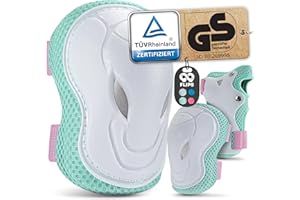 ‎99FLIPS 99FLIPS Knieschoner Kinder mit GS [6er Set] GRIND - XS Pink Mint - Schoner Inliner Kinder - Knieschützer Kinder Protektoren mit Knie- und Ellenbogenschützer - Schützer Protektoren Inliner Kinder