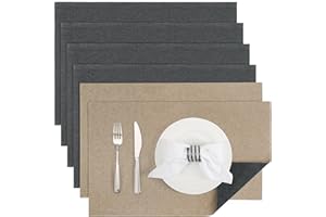 ‎BANCHIF Banchif Platzsets Leinenimitat Tischsets Abwaschbar Tischsets Doppelseitigen Platzsets Stoff Platzdecken maschinenwaschbar 30 x 45 cm (Grau-hell Brown, Rechteckig Satz von 6)