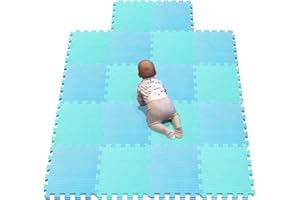 YIMINYUER Puzzlematte für Kinder aus rutschfestem Eva - große Spielmatte zusammensteckbar, jedes Teil 30 x 30 x 1 cm - Bunte Kinderteppich zum Blau Grün R07R08G301018
