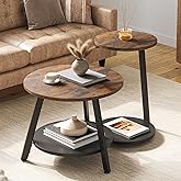 YITAHOME Lot de 2 Tables Basses Rondes, Tables Basses Gigognes avec Table d'appoint en Forme de C, Table de Canapé avec Espac