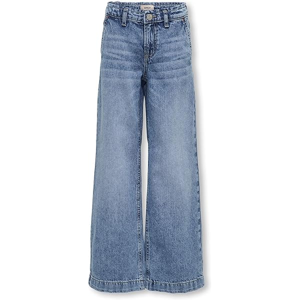 Mädchen Jeans Mit Weitem Bein - Denim Hose Gerade Schnitt | Elastischer Bund Mit Schleifenstickerei | Freizeithose Für Mädchen