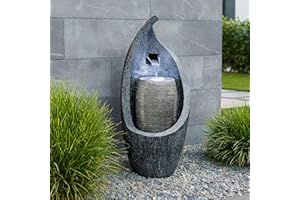 ‎ARNUSA Moderner Gartenbrunnen mit LED Beleuchtung 83 cm Zimmerbrunnen Springbrunnen BK704 Wasserspiel Steinoptik Kaskade