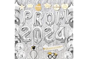 Abitoncc Silver Prom Decorations 2024 Prom Balloons 2024 Banner Prom Decorations Graduation Sash for High School College Grad Graduation Class of 2024 for Prom Night Decorations 2024