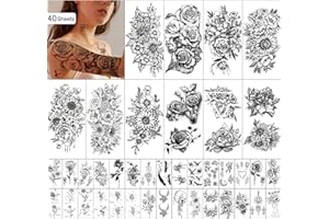 KAIETEUR Tatouage temporaire étanche pour femmes et filles 10 feuilles extra plus grandes et 30 feuilles minuscules faux kits d'autocollants de tatouage pour la décoration de fête