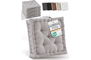 ‎BEAUTISSU Beautissu Bodenkissen Sitzkissen 50x50 cm - Dickes Matratzenkissen 10cm - 100% Baumwolle Stuhlkissen Indoor & Outdoor Sitzkissen Boden Tragegriff extra Dicke Sitzauflagen Taupe - Mila