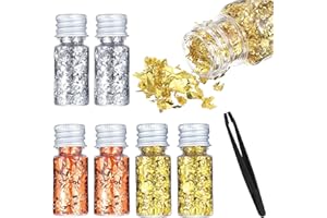 Aysatogc 6 Flaschen Blattgold Essbares Blattgoldblätter Mit Pinzette Tortendeko Essbar Dekorative Goldfolie Flocken Blattgoldtabletten für Malerei Harzkunst Vergoldete Statue Nagelkunst Kunsthandwerk