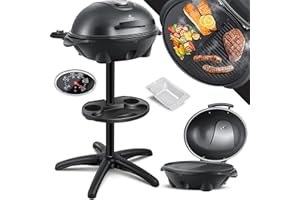 KESSER® parrilla de columna eléctrica 2 en 1 de mesa - parrilla de pie con tapa | máximo Termómetro de 2400W| Revestimiento antiadherente | Placa de parrilla XXL