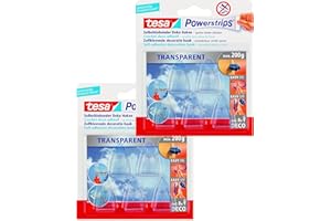 tesa Powerstrips Transparent Decoration Hook for a Maximum Load of 200 g, Pack of 5 Hooks, clear