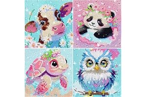 YYAQZD 4 Piezas Diamond Painting Niños Kit Completo, DIY Pintura de Diamantes Niños, Cuadros Diamantes 5D para Niñas y Adultos Principiantes, Dibujos con Diamantes para Casa Decoración (Dibujo Animado)