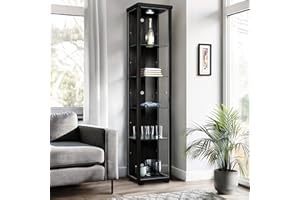 ‎K-MÖBEL K-Möbel Glasvitrine Stehend (176x37x33cm) - Made in Germany - Vitrinenschrank Schwarz mit 4 höhenverstellbaren Glasböden & LED - Vitrine Glas stehend - Glasschrank - Display Cabinet