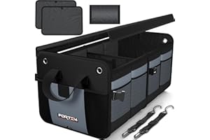 FORTEM Organizador Maletero SUV, Caja Plegable con Compartimentos, Accesorios Auto Mujer Hombre, Tela Oxford 1680D, Base Antideslizante, Correas Ajustables, Tapa Suave (65L)