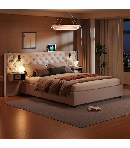 Lit Rembourré Avec Rangement Hydraulique 180x200 Cm - Tête De Lit Intégrée, Ports USB, Lumières LED, Tiroirs (Gris, Sans Matelas)