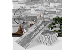Pegatinas de Pared PVC, AMOYUN 12 Piezas Pegatinas de Azulejos Autoadhesivos Impermeable Adhesivo de Pared y Azulejos Retro Grano de Madera Suelos de Vinilo para Baño Cocina 10x30CM