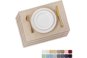 Home Brilliant Placemats Set of 4 for Party, Linen Placemats Heat Resistant Woven Place Mats Beige, Table Mats for Dining/Kitchen Table Autumn, 33x48 cm, 4 Pcs, Light Linen