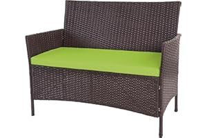 Mendler Poly-Rattan Gartenbank Halden, Sitzbank Bank - braun-meliert, Kissen grün