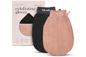 Kitsch Exfoliating Gloves 2pc – Korean Exfoliating Mitt & Deep Exfoliating Body Scrubber for Shower, Bath | Body Exfoliator, Dead Skin Remover | Skin Care for Smooth, Renewed Skin - Black & Terracotta