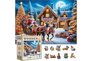 WOODEN.CITY Puzzle in legno da 500 pezzi, slitta di Babbo Natale con 50 pezzi a tema natalizio, 39,4 x 26,7 cm, progettato e realizzato in UE