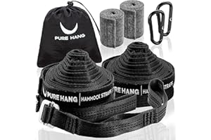 PURE HANG Hängematte Befestigung Hängematten Aufhängung Set Aufhängeset für Hängematte Baum Outdoor Camping Reise - Längenverstellbares Komplett-Set (Schwarz)