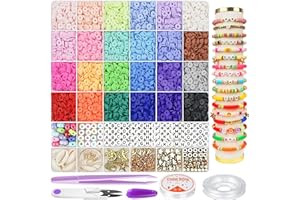 DeJivsin 6000 Pièce Kit Perles Plates, 24 Couleurs Perles Plates Pour Bracelet, Perle Plate pour Bracelet, Perles Plates pour Bijoux Enfants DIY Collier Bracelet Boucle D'oreille