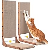 FUKUMARU Cat Scratching Post, 68 cm Height, Set of 2, Walnut | L Shaped Scratching Cardboard, Heavy Duty Vertical Cardboard,