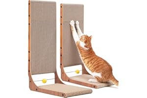 FUKUMARU Cat Scratching Post 68cm L-Shaped Scratching Cardboard with Ball for Indoor Cats, Hazelnut Color, Set of 2