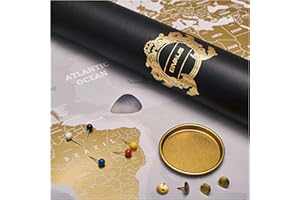DIVALIS Mapamundi Para Rascar - Mapa Para Rascar del Mundo Viajes - Donde he Estado - Mapa Paises Visitados - Marcar el Mapa Blanco Oro - White Gold Scratch off World Map Poster - Travel Scratchable Poster