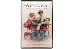 LUCKYLINDE Tabliczka blaszana w stylu retro pasująca dla fanów maszyn do szycia Singer - tabliczka reklamowa w stylu vintage, tabliczka kuchenna, metalowa tabliczka, tłoczona, 30 x 20 cm