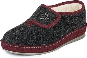 SCHAWOS Donna Ciabatta con Strappo Johanna – Pantofole in feltro con lana e suola antiscivolo, facili da calzare