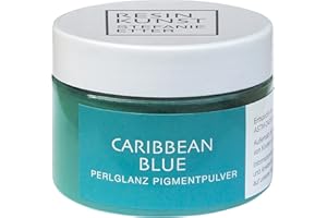 Resin Kunst Poudre pigmentée nacrée, bleu caraïbes, 50 g, poudre de mica, pigment de couleur pour résine synthétique, peinture époxy, en turquoise