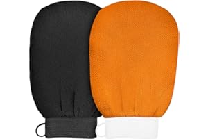 2Pcs Gant Exfoliant, Gant de Crin, Gant Gommage Peau pour Exfolier Gommage Corporel et Élimine les cellules mortes de la peau,Homme et Femme (Noir,Orange)