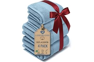 LEBENGOOD Juego de Toallas de Baño y Lavabo 100% Algodón Premium 550gsm | 2 Toallas Lavabo (50x90) y 2 Toallas Ducha (70x130) | Toallas Grandes, Suaves, Absorbentes y (2 50X90 2 70X130 Cielo)