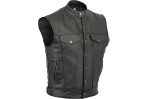 KA WEARS Mens Son of Anarchy Motorcycle Biker Full Real Leather Waistcoat Black Vest Jacket Pockets