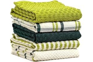 Olivia Rocco Paquete de 5 paños de cocina de rizo de algodón superabsorbentes, de secado rápido, suaves, color verde salvia