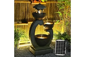 Bumilgar Springbrunnen Solar Gartenbrunnen für Außen mit LED Beleuchtung Zimmerbrunnen Kaskade Brunnen Wasserspiel Wasserfall Brunnen für Garten,Balkon,Terrasse, 90x45x27 cm