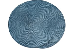 FunWheat Okrągłe plecione podkładki pod talerze zestaw 6 mat stołowych na stoły jadalne, tkane, zmywalne, antypoślizgowe, 38 cm, na lato (niebieskie, 6 szt.)