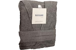 Bassetti Nuovo Accappatoio 100% Spugna di Puro Cotone Tinta Unita Lungo con Cappuccio e Tasche Altamente Assorbente Uomo Donna Unisex S-5XL