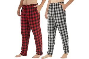 YUSHOW 2-pak męskich spodni od piżamy flanelowej bawełnianej miękkiej piżamy dla mężczyzn w kratę spodnie piżamowe bielizna nocna z guzikiem
