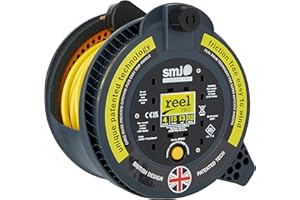 SMJ Electrical RP1513 13A 4G 15 Metre Reel Pro Cable Reel with Thermal Cut Out, Black/Yellow