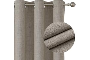 Joydeco 100% Blackout Curtains Bedroom 94 Inch Drop, Faux Linen Soft Textured Thermal Insulated Eyelet Curtains with Coating Back Layer for Living Room, W55 x L94, Natural - 2 Panels