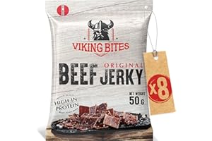Viking Bites Beef Jerky Original 400g (8 x 50 g) - Cecina de ternera - Aperitivo de carne - Con un alto contenido de proteínas