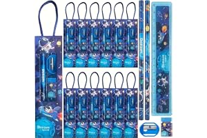 Coolchic 12 Boxes Stationery Set，Back to School Supplies Kit for Kids Pencils Eraser Ruler Sharpeners for Students Return Gifts Classroom Rewards Birthday Party Favors (Astronaut)