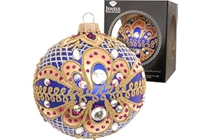 Krebs Glas Lauscha - Decoración navideña de cristal - Bolas de Navidad - Color: azul - Decorado con brillantes - Tamaño: 8 cm